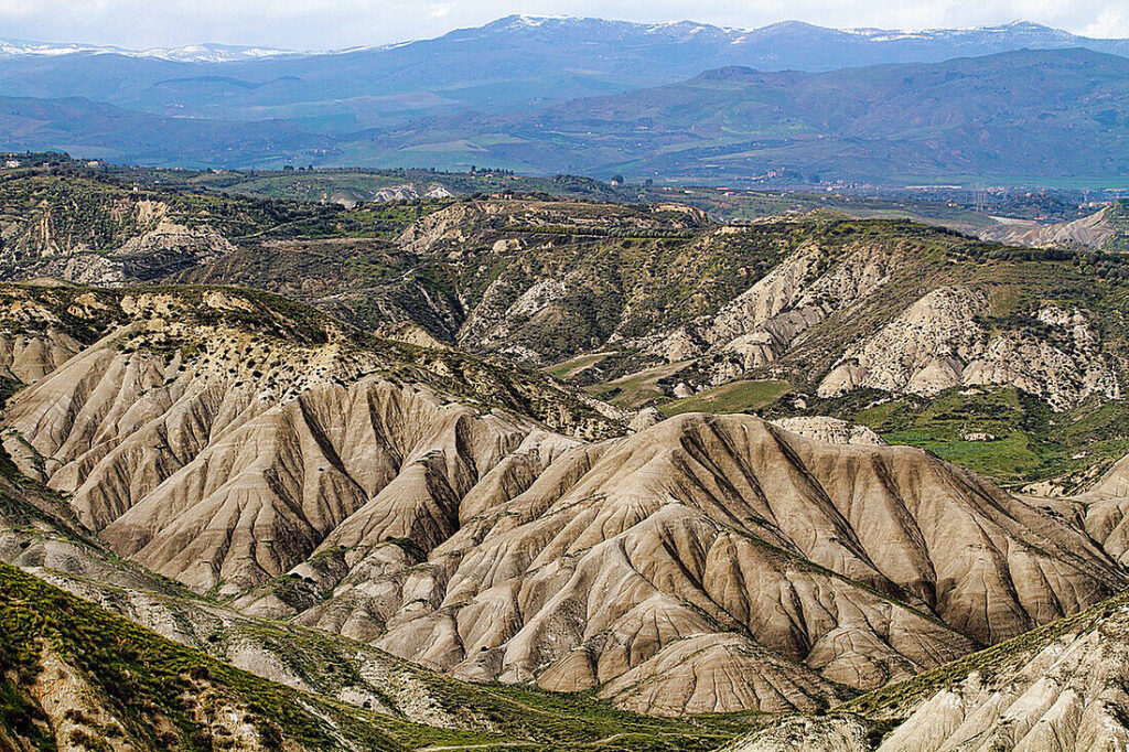 70447292 calanchi del cannizzola a geological formation known as badlands where softer sedimentary rocks and clay soils
